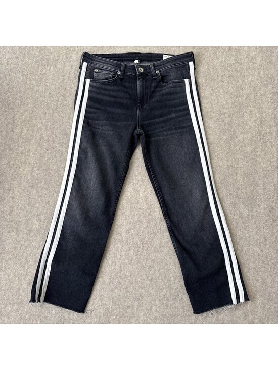 rag & bone Denim - Rag Bone Cate Flare Jeans Womens 29 Charcoal Stripe Mid Rise Ankle Cropped Raw